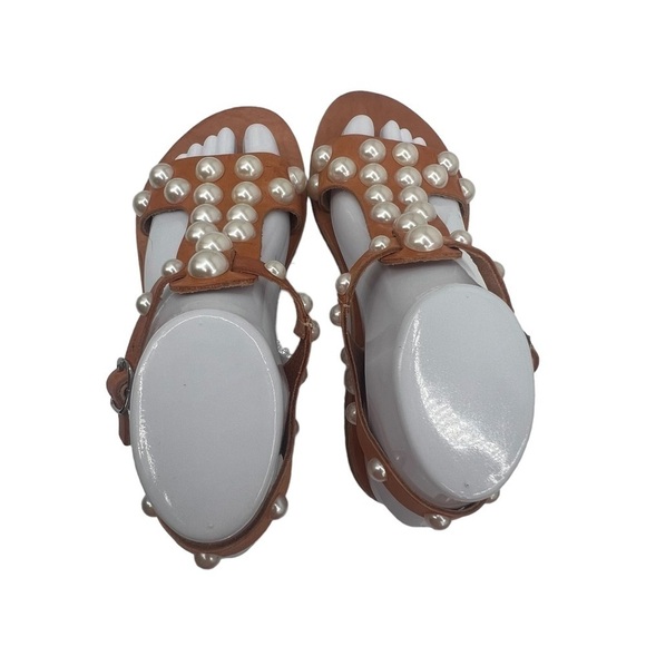 Faux Pearl Adjustable Strap Brown Adjustable Ankle Strap Sandals Size 38 Women's - Picture 4 of 9